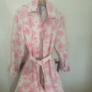 Liz Claiborne Pink Floral trench coat with tie